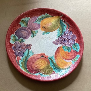 Vintage Hand Made & Painted Leoncini Ceramic Wall Plate With Fruit-design, Made In Italy
