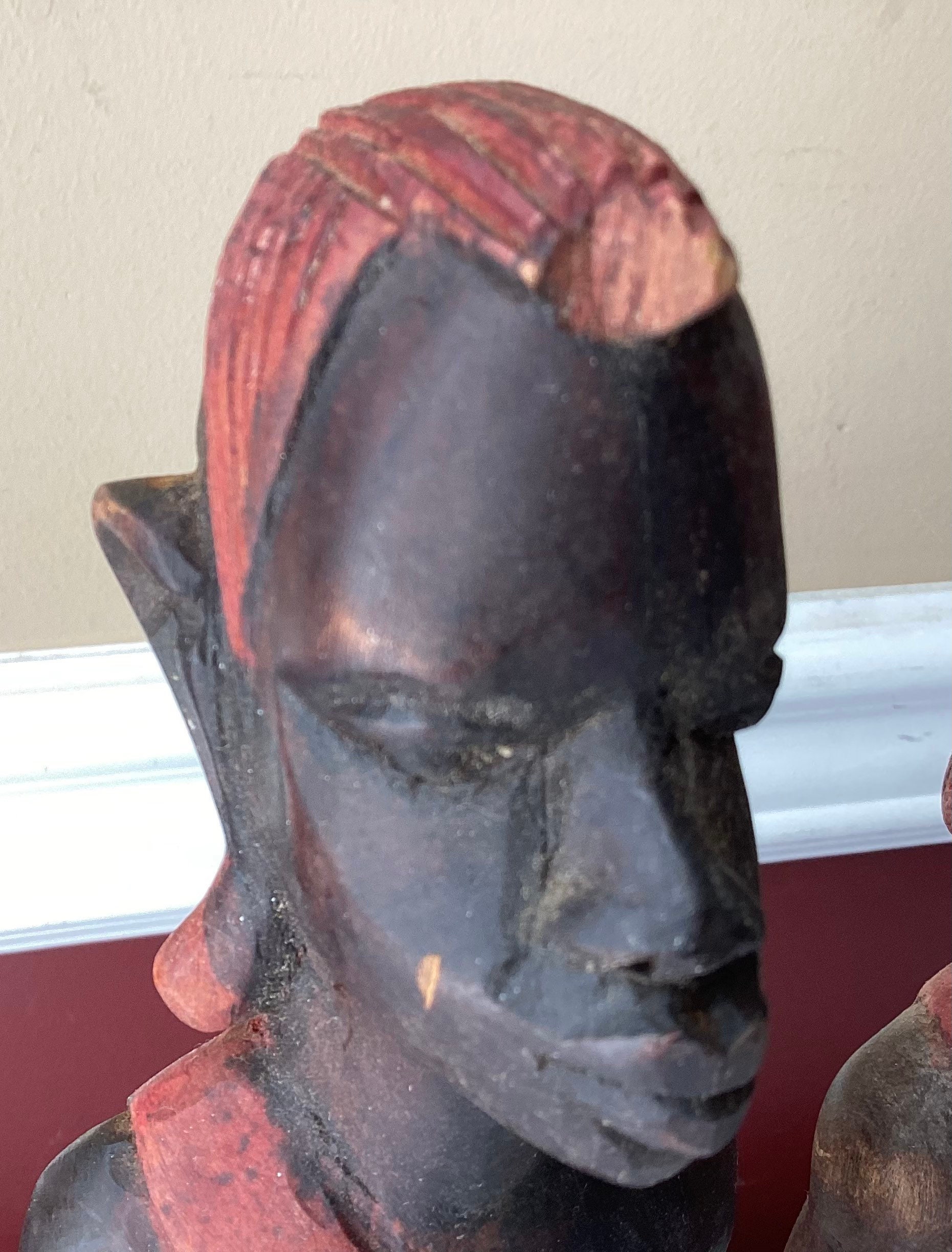 Lot of 2 Vintage African Wooden Statues, 1 Marked Kenya