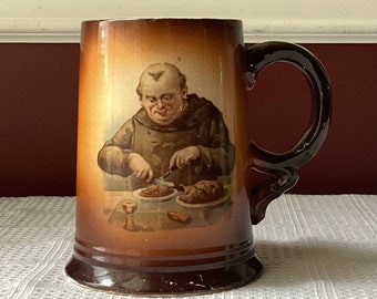 VTG Usona Goodwin Porcelain Tankard Stein Depicts a Monk Eating a Meal