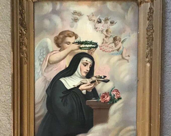 Antique Religious Lithograph SAINT RITA of CASCIA on Tin John Duffy