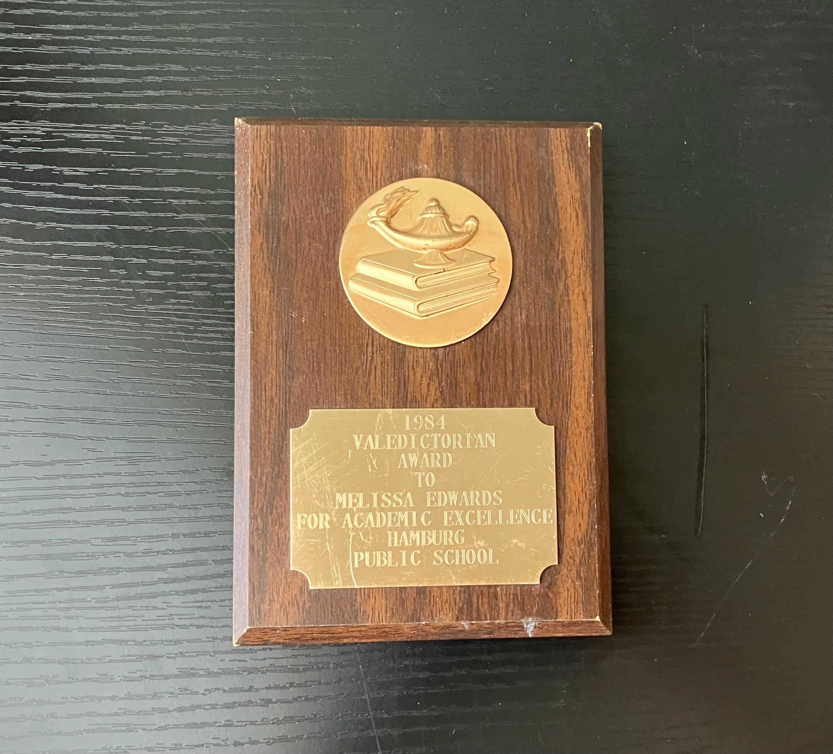 VTG 1984 Valedictorian Award Plaque With Lamp of Learning Bronze