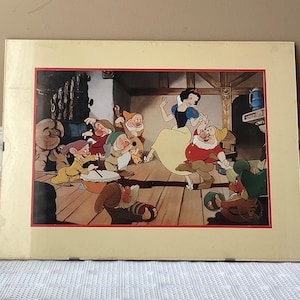 VTG Official Disney Snow White & The 7 Dwarfs Lithograph Print, 1994