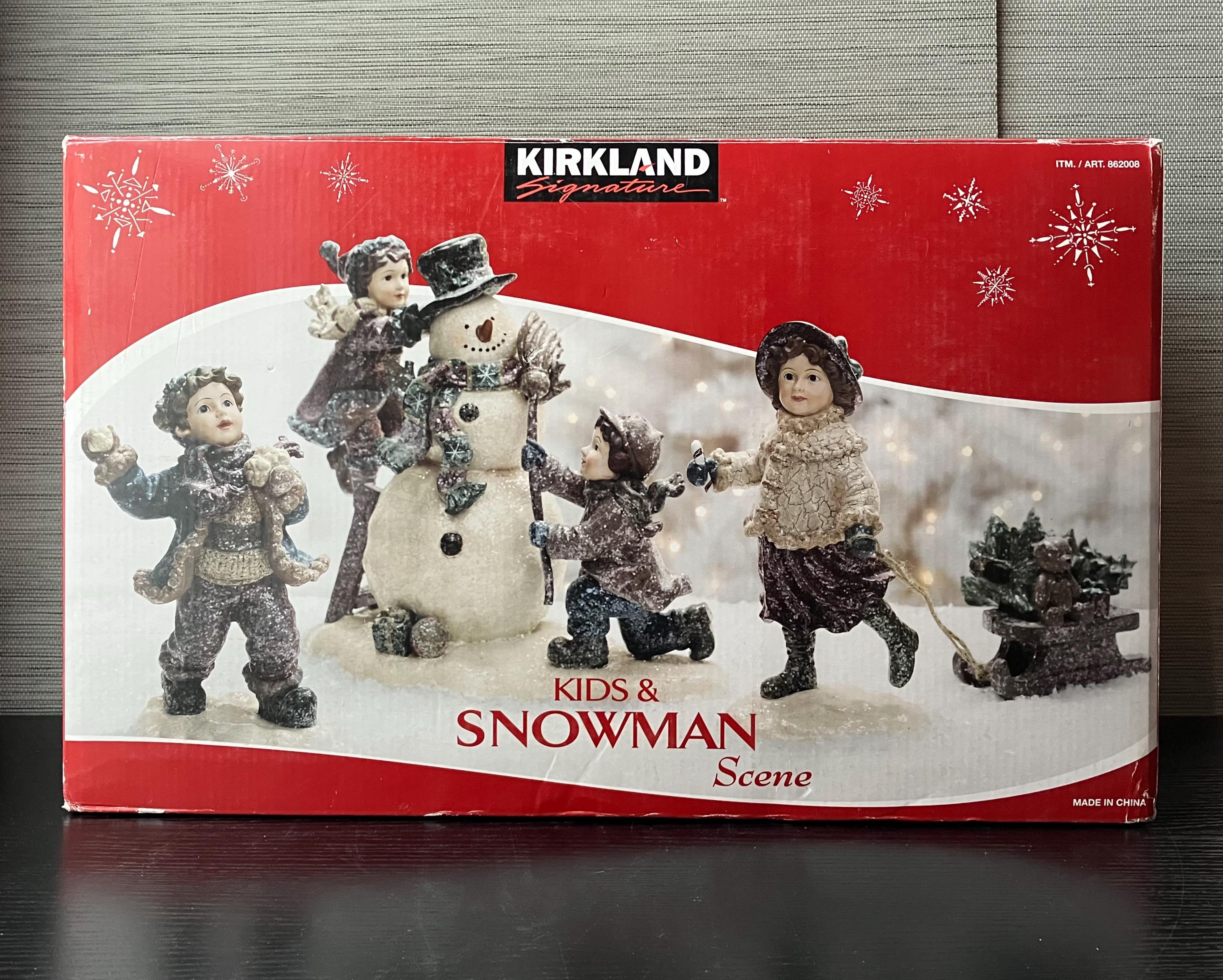 キリスト誕生　スノーマン　オブジェ　カークランド Large Kids & Snowman Scene Seasonal Decor in Original Box