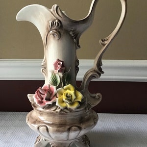Vintage/ Antique Capodimonte Porcelain Ewer/ Pitcher/ Vase, 15 3/4 