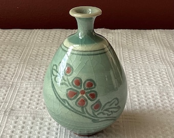Vintage Asian Miniature Celadon Vase, 3 1/4" Tall