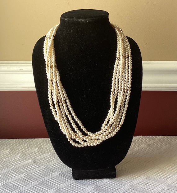 Vintage 5-Strand Faux Pearl Necklace - image 1