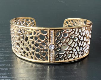 Gold Tone Brighton Cuff Bracelet with Rhinestones, Fiji Sparkle