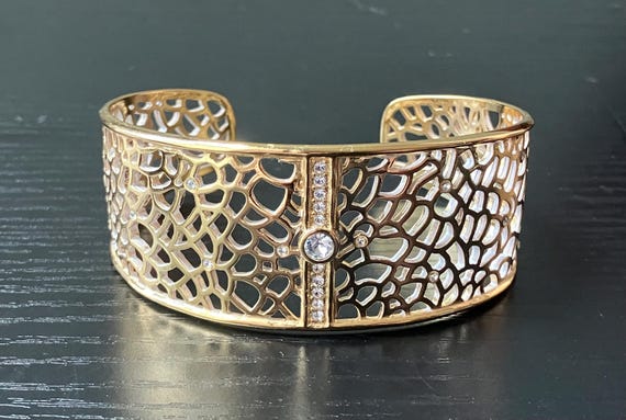 Gold Tone Brighton Cuff Bracelet with Rhinestones, Fiji Sparkle