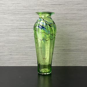 VTG Murano Green Glass Vase, Hand-Blown Swirl Design with Vibrant Colors, 8.75&quot;T