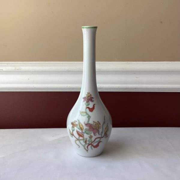 Vintage Japanese Porcelain Bud Vase, Floral Design, Marked, 9 1/2" T