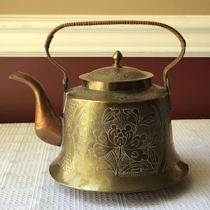 Antique Chinese Ornate Brass Kettle