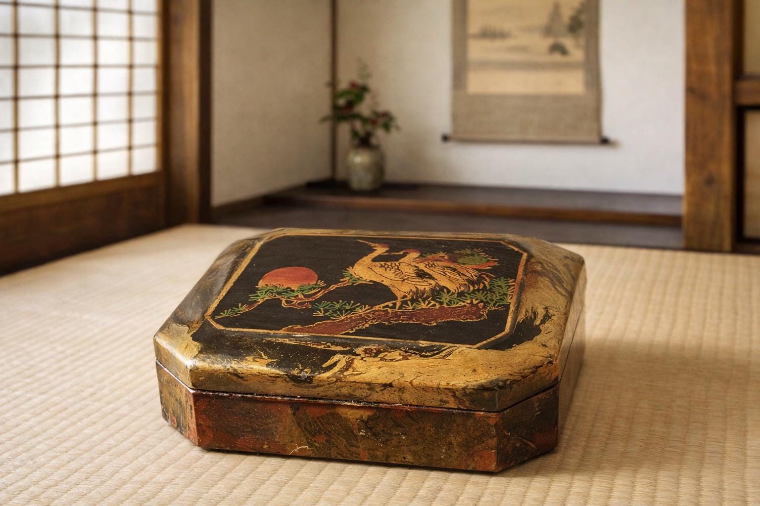 Japan Lacquer Box With Cranes - Etsy