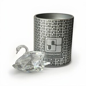 Vintage Swarovski Crystal Swan Figurine with Box, Marked, Medium Size, 2&quot; x 3&quot;