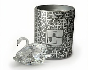 Vintage Swarovski Crystal Swan Figurine with Box, Marked, Medium Size, 2" x 3"