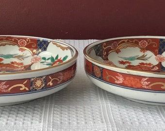 Pair of Vintage Japanese Imari Porcelain Plates/ Shallow Bowls, 5 1/4” W