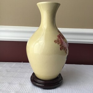 Vintage Chinese Porcelain Vase, Handpainted Under Glaze, 9 5/8” Tall, yellow with flowers image 3