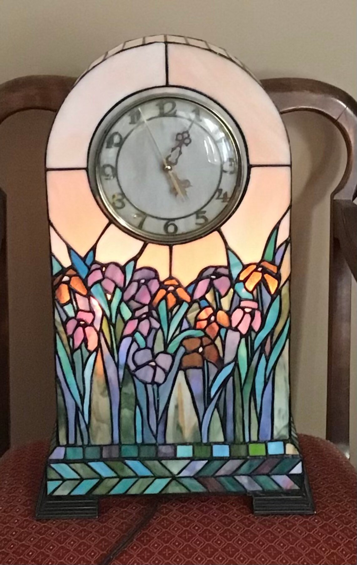 Vintage Tiffany Style Clock With Lights 20 1/2 Tall Etsy