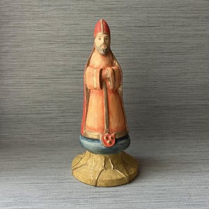 Vintage Wooden Saint Nicolas Statue/ Catholic Bishop Statue, Unmarked, 11 3/8&quot; T