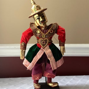 Vintage Thai Marionette, “The Minister” with Stand and in Original Box