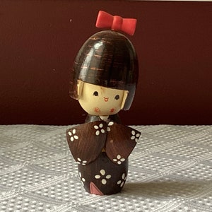 Vintage Japanese Wooden Kokeshi Doll, Unmarked, 4 3/8” Tall