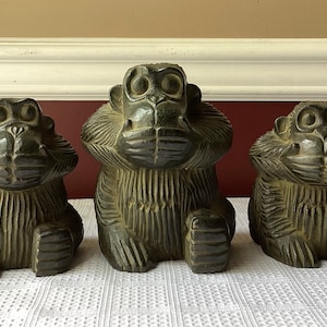 Lot of 3 Vintage Asian/Chinese Wooden “Speak No Evil” Wise Monkey Figurines