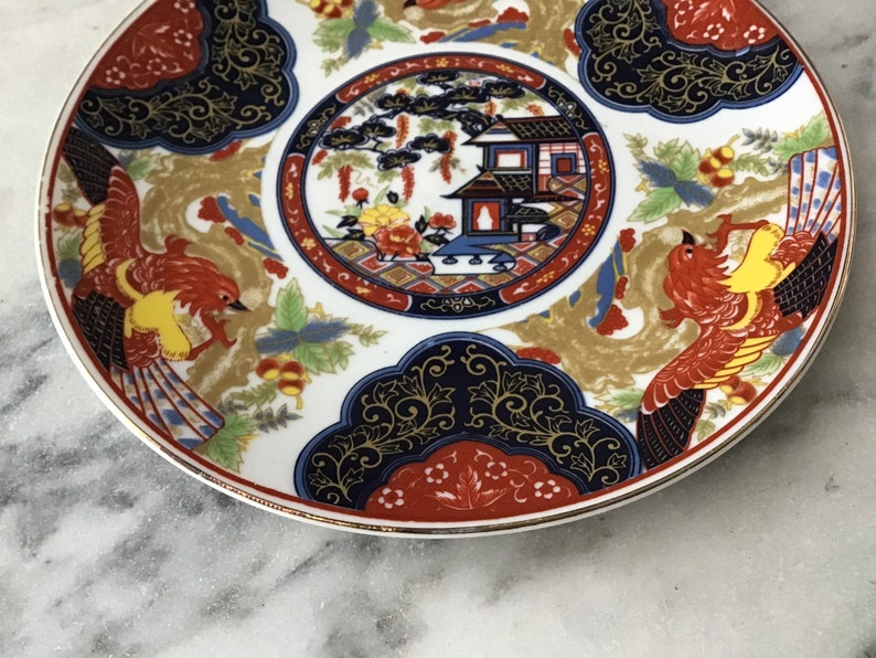 Unmarked VintageAntique ChineseJapanese Porcelain Plate With House /& Birds