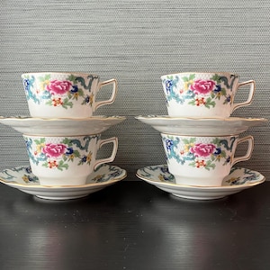 VTG 8-piece Royal Doulton Fine China BOOTHS Floradora Teacups (4) & Saucers (4)