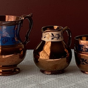 Vintage 4-piece Copper Lustre Creamers (2) and Cups (2) - (Not a Set)