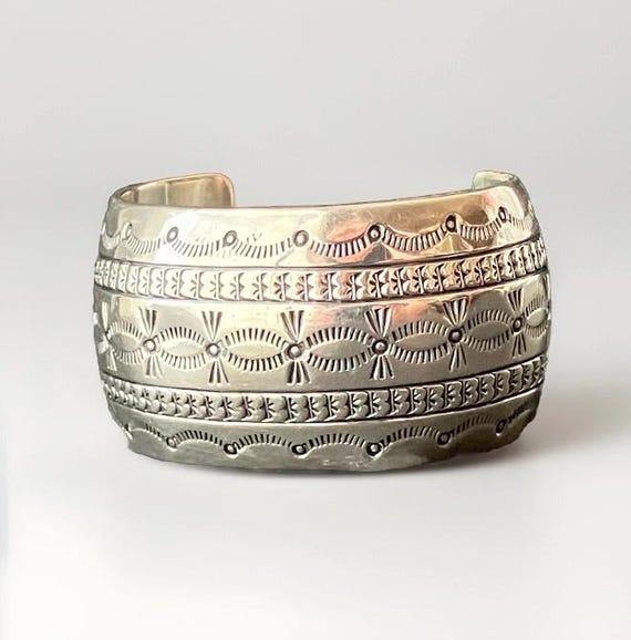 VTG Marcella James Sterling Silver Cuff Bracelet, 1.75