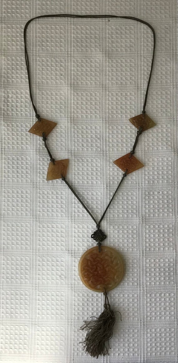 Vintage Chinese Celadon Jade Necklace - image 3