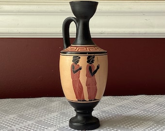 Vintage Hand Made Greek Pottery Bud Vase, Marked, 6 1/4” T