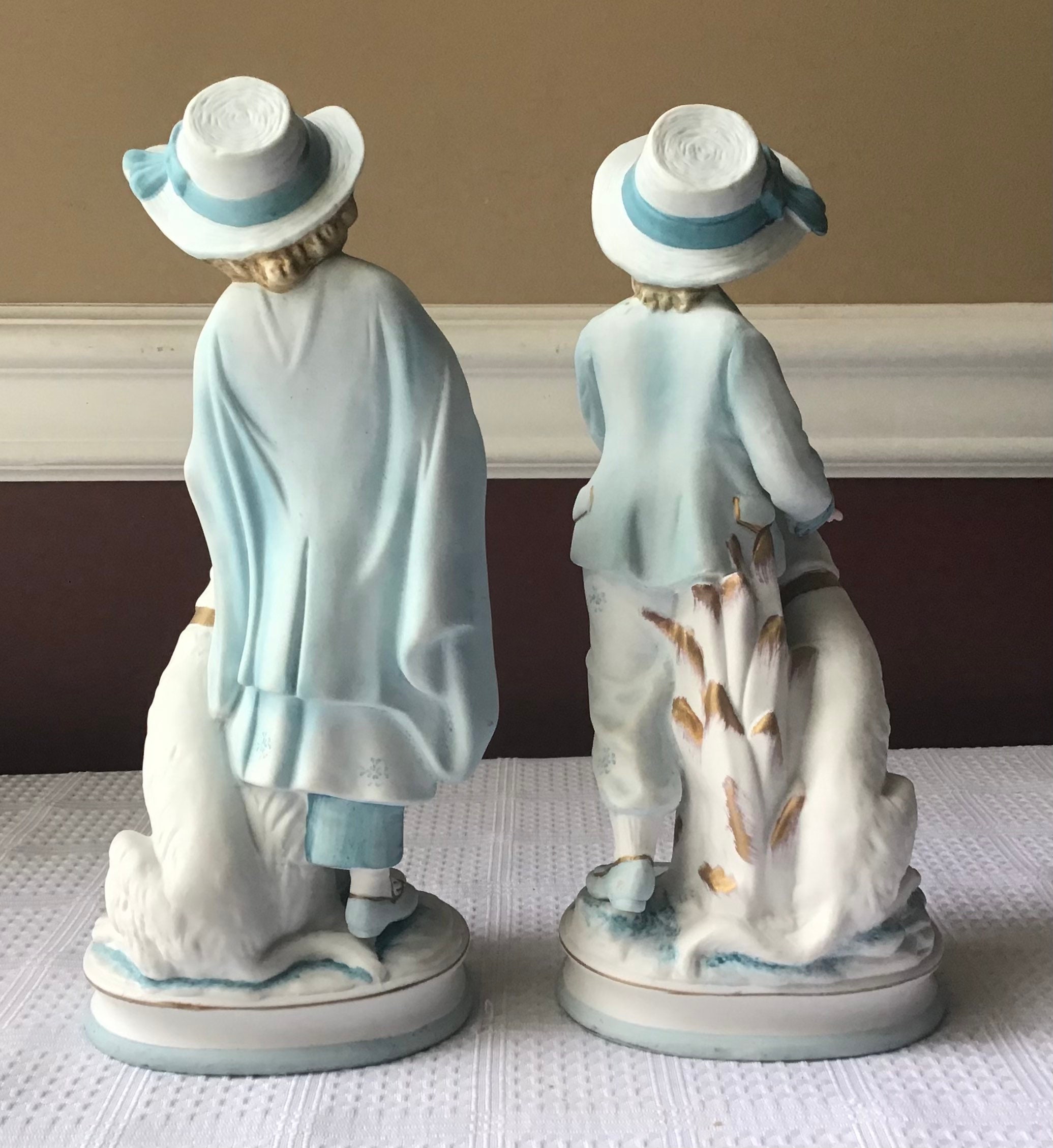 Pair of Vintage Ceramic Victorian Style Boy & Girl With Dogs Pair of Vintage Ceramic Victorian Style Boy & Girl With Dogs