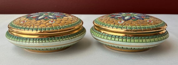 Pair Of Vintage Italian Hand Painted Ceramic Trin… - image 2