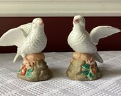Pair of Porcelain White Dove Bird Figurines, Unmarked, 4 7/8” Tall