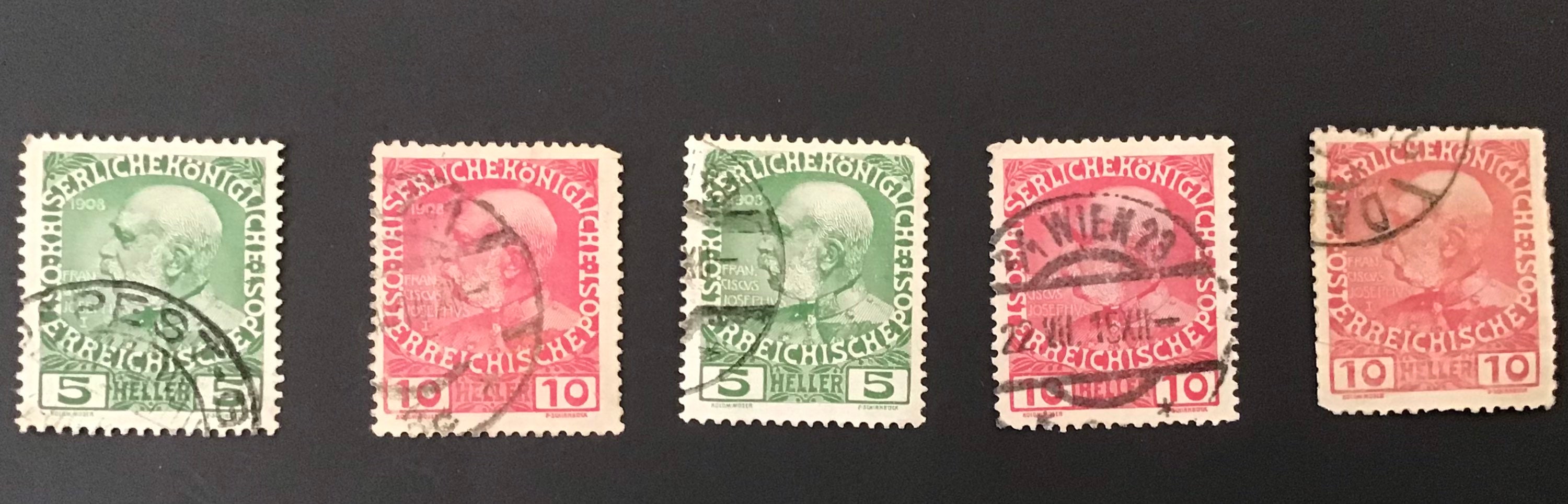 1908 Postmark Lot Of 5 Austria Royal Post 1908 5 & 10 Heller Postage Stamps | Etsy