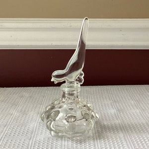 Vintage American L.E. Smith Perfume Bottle With Bird Stopper 7 1/4&quot; Tall