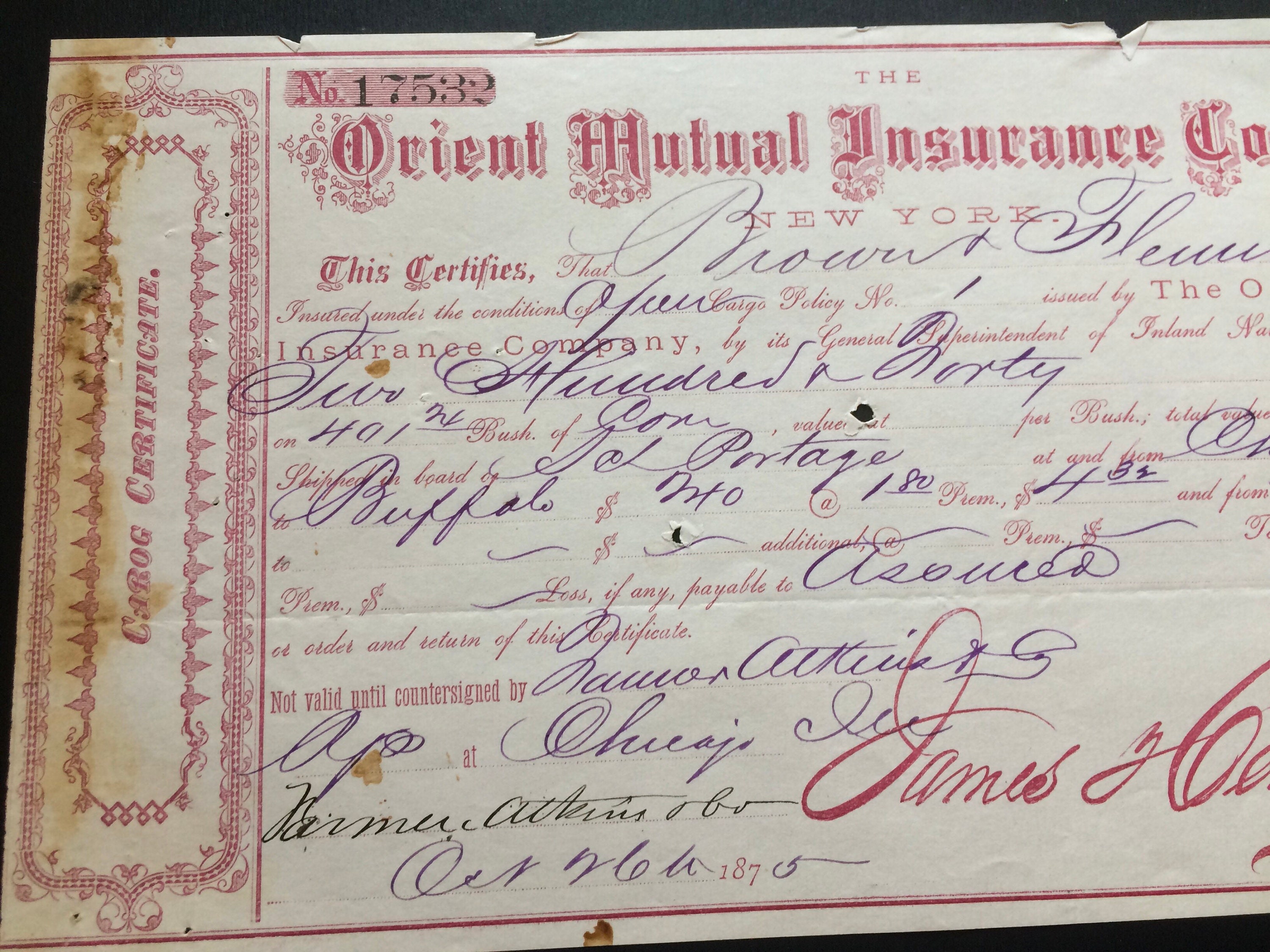 Antique Insurance Certificate Orient Mutual Insurance Co | Etsy