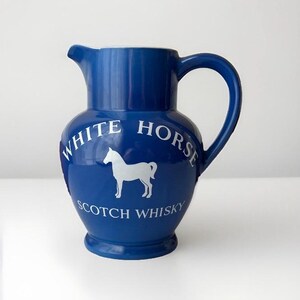 VTG White Horse Scotch Whisky Porcelain Pitcher by Kirkham Pottery, England
