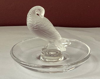 Vintage Lalique Frosted Glass Turtle Dove Trinket Dish