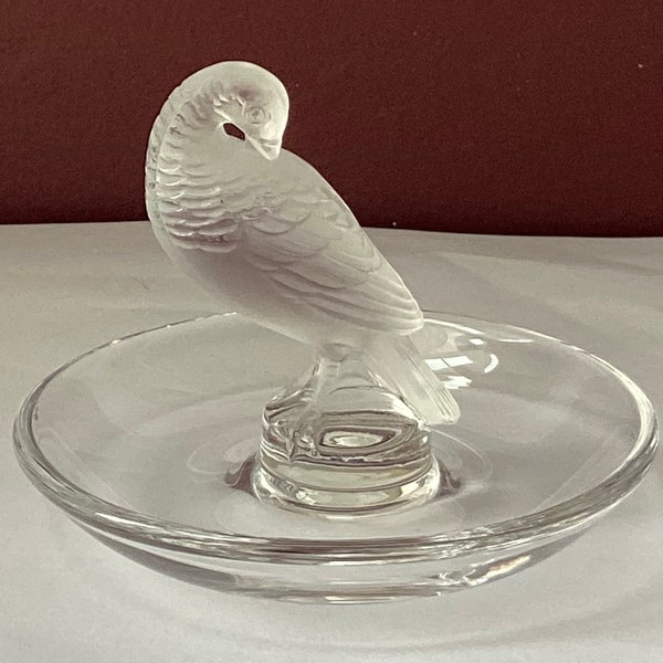 Vintage Lalique Frosted Glass Turtle Dove Trinket Dish