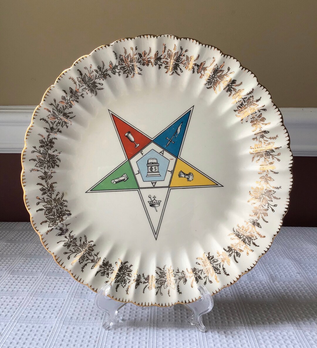 Vintage Sanders Mfg Co Nashville USA Porcelain Plate, Masonic, Eastern