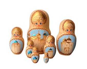 VTG Russian Matryoshka Nesting Dolls, Signed, Set of 7, Folk Art, Tallest: 6.75”