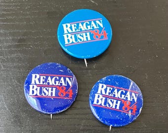 Lot Of 3 VTG Reagan Bush ’84 Campaign Pins – Vintage Political Memorabilia USA