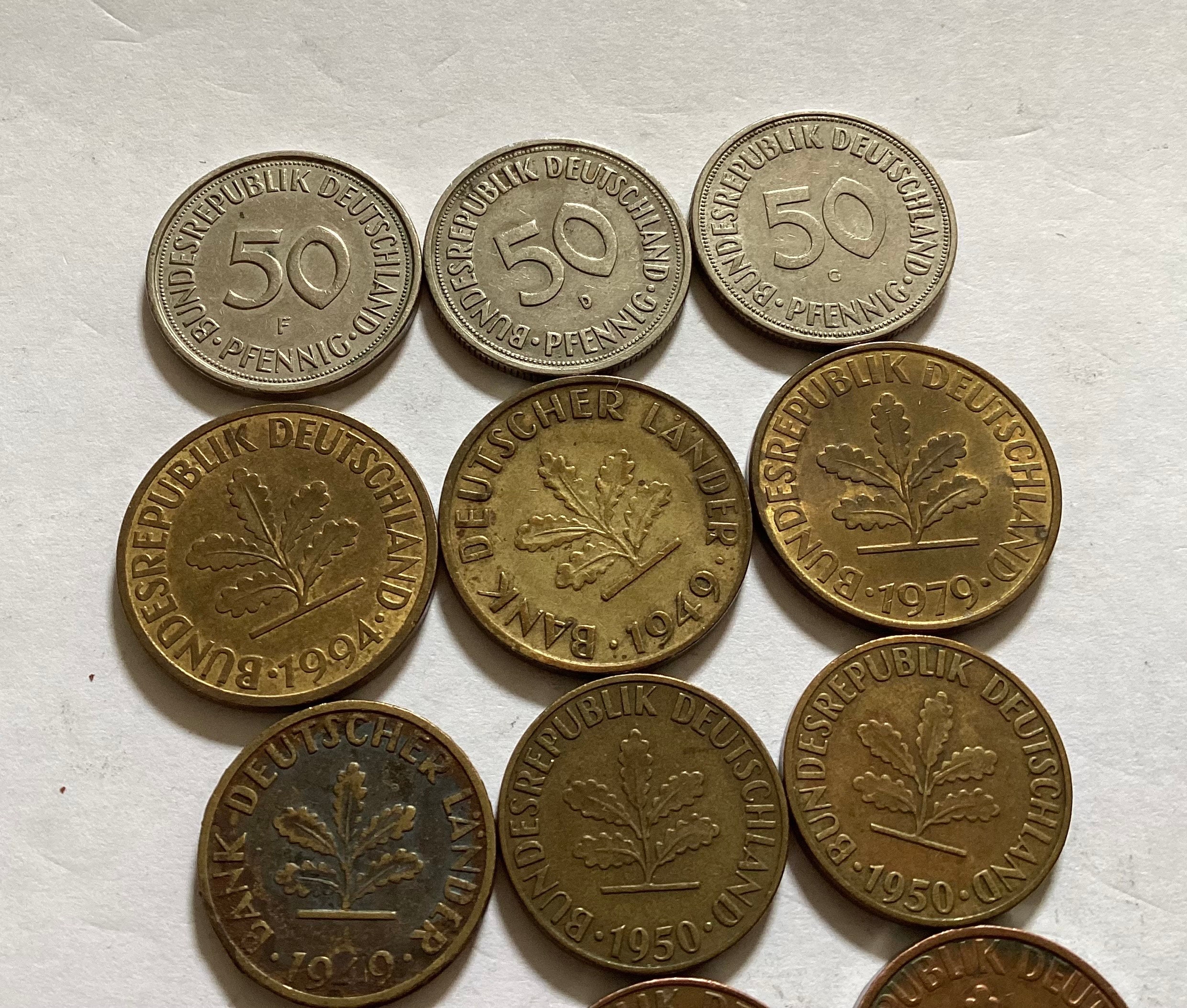 Lot of 15 Vintage German Coins (1949-1994), 1, 2, 5, 10 & 50