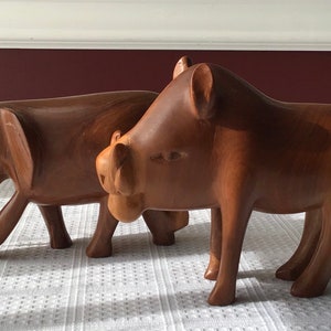 Lot Of 2 Vintage Wooden Animal Figurines, 1 Elephant & 1 Wild Boar