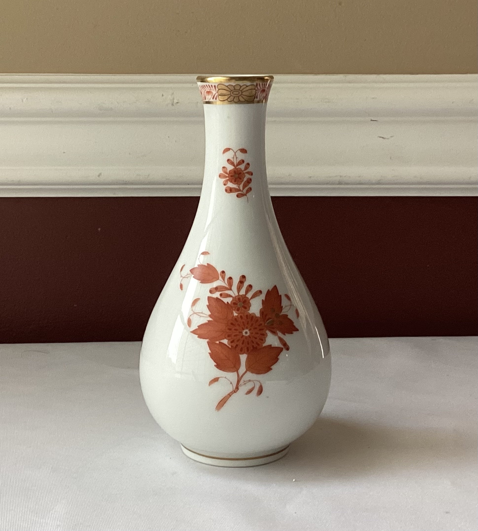 Vintage Herend Chinese Bouquet Rust Porcelain Bud Vase, Hungary, 6