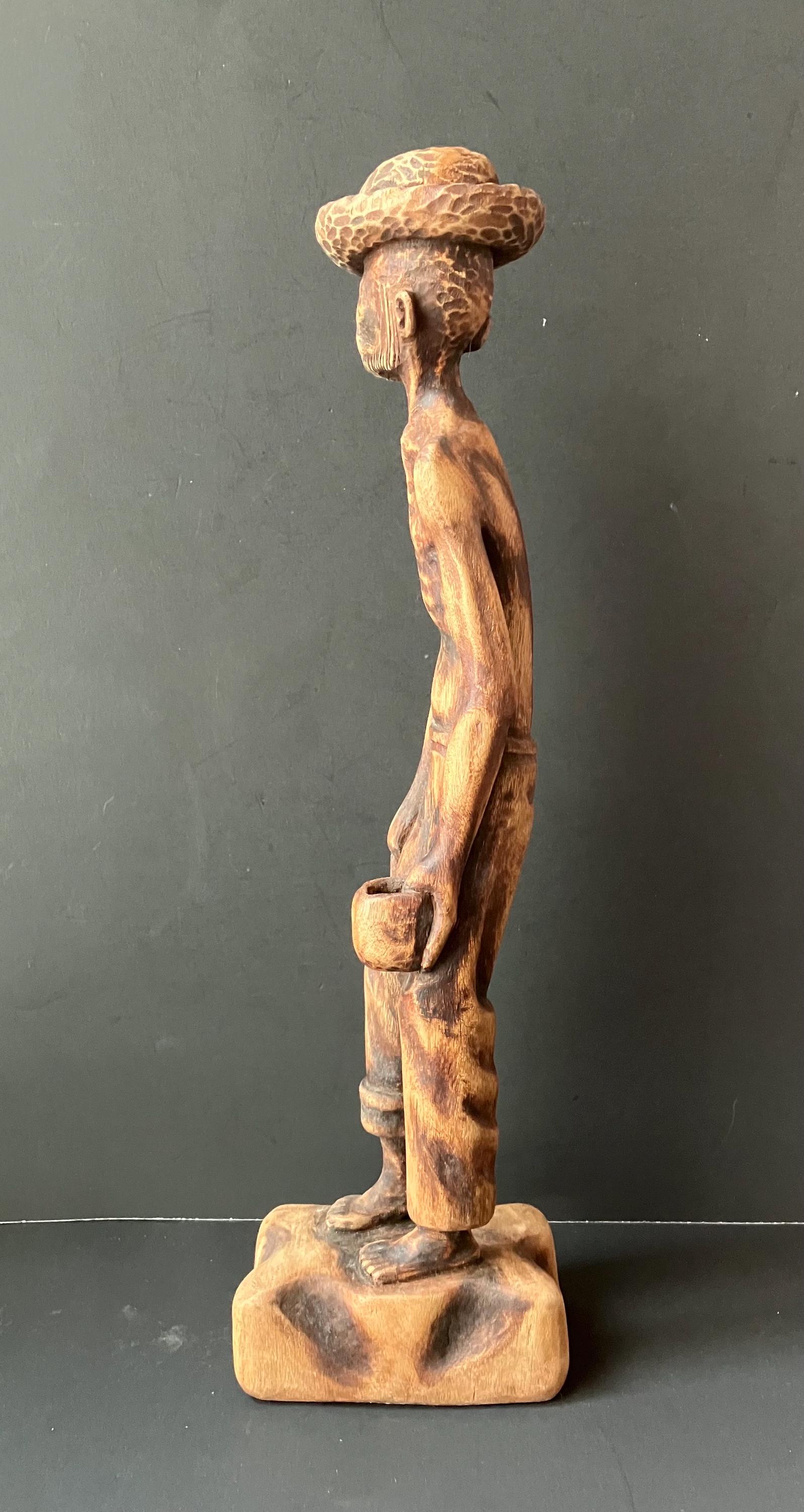 VTG Wooden Carved Statue of Man by Haitian Artist Hernot Versaint