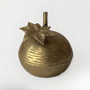 Vintage Brass Apple-shape Trinket Box, Marked, 3 1/2&quot; T/ Brass Apple Figurine