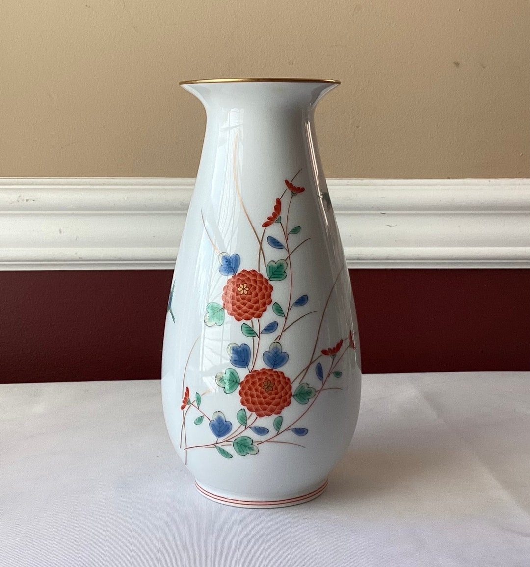 Vintage Japanese Porcelain Floral Vase, 8 5/8” Tall, Marked - Etsy