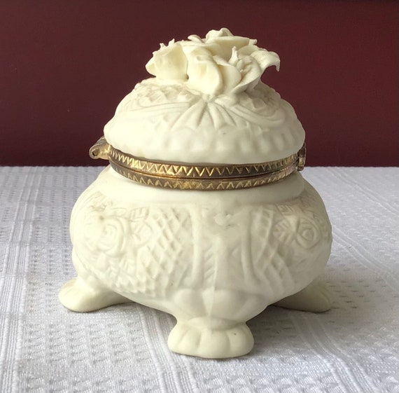 Vintage Porcelain & Brass Monochrome Trinket Box … - image 2